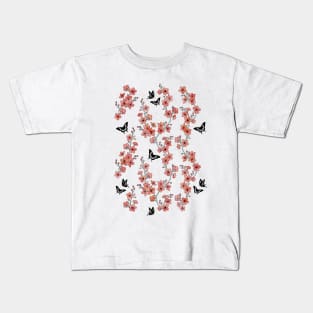 Peach pink sakura butterflies Kids T-Shirt